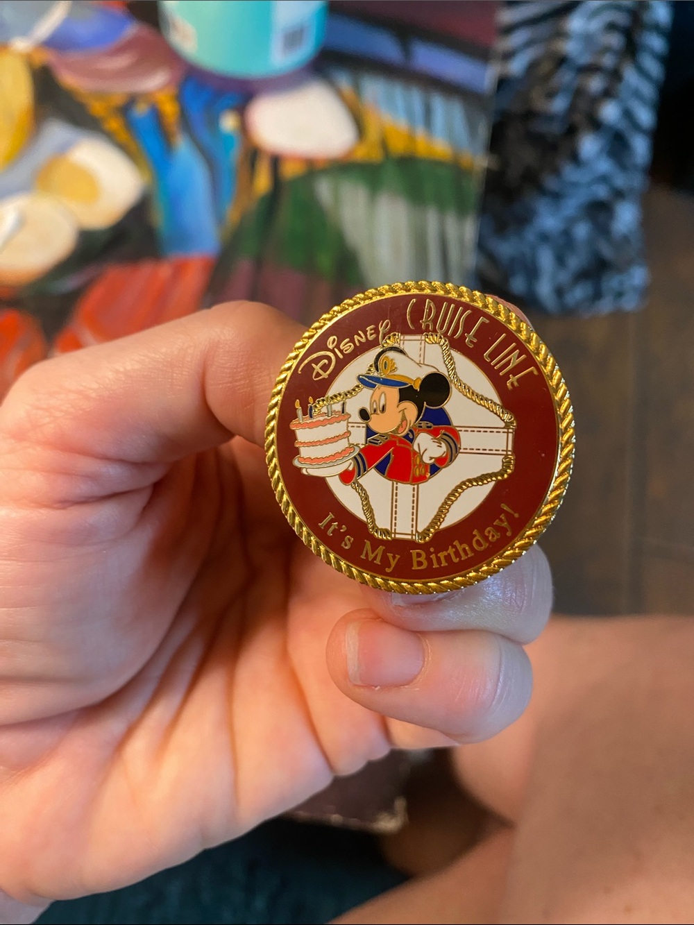 Collectible Disney Cruise Line Birthday Mickey Pin - Red & Gold Trim